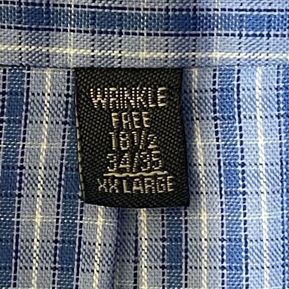 Arrow Men's Button Down Shirt Blue Micro Plaid Wrinkle Free XXL (18 1/2, 34/35) - Picture 6 of 7